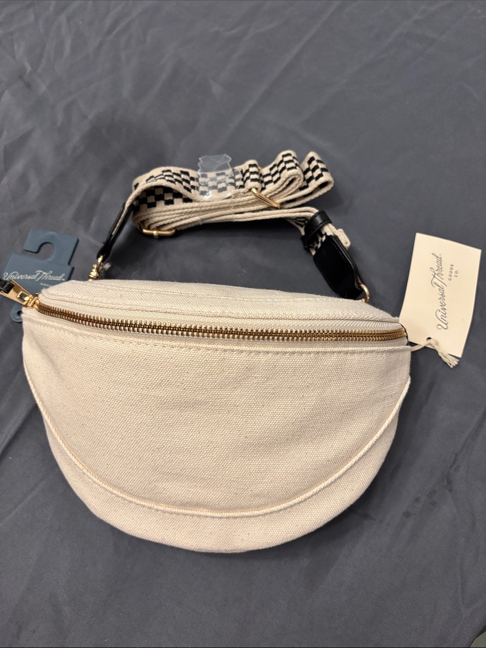 Universal Thread Cream Canvas Crossbody Belt Bag with Patterned Strap